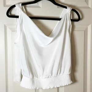 Maeve White Smocked Sleeveless Draped Neckline Top - Size 2